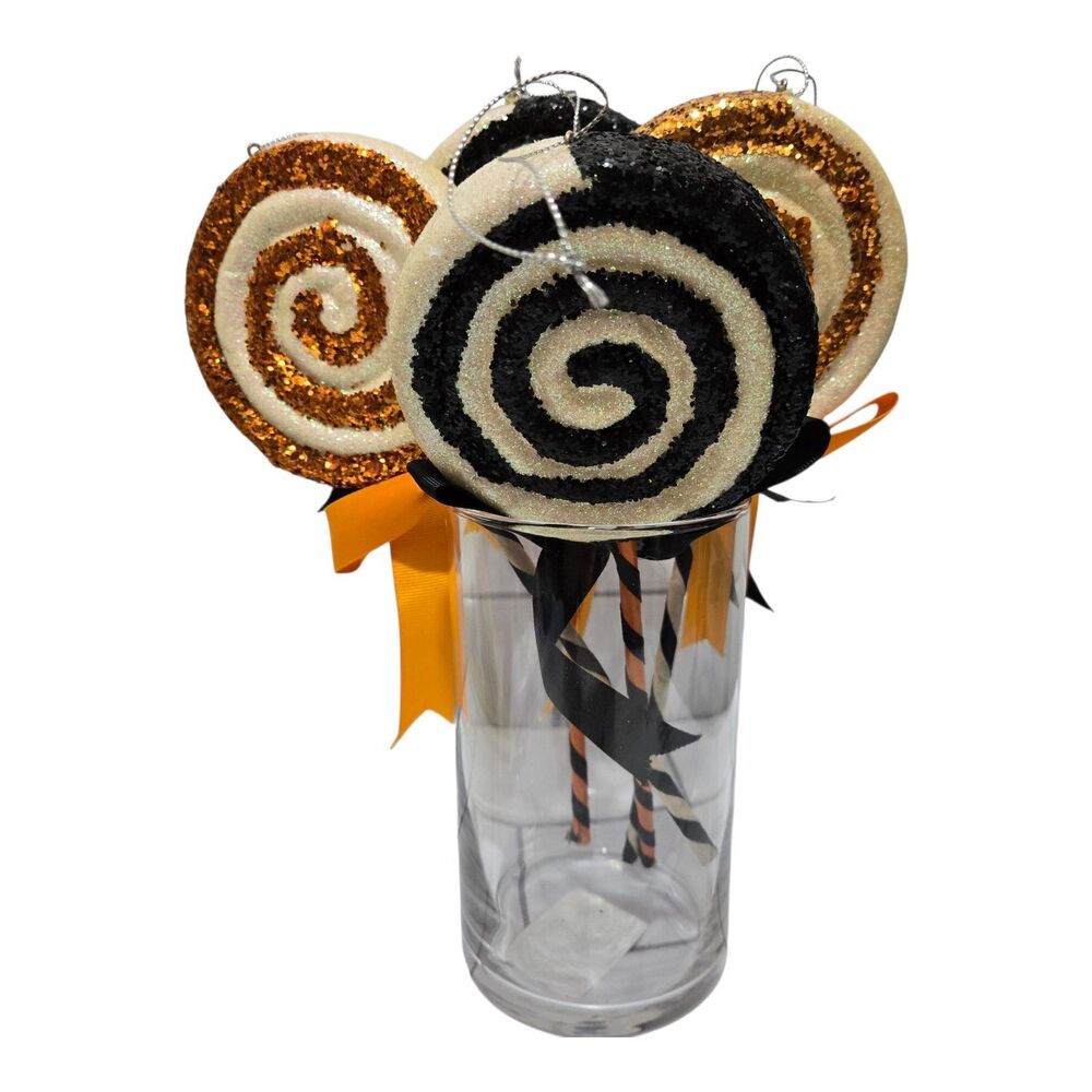 Halloween Lollipop Ornaments Set of 4 Orange Black